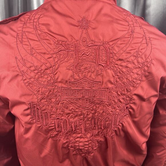 Harley-Davidson Women Sz S Puffer Jacket Dark Red Full Zip Embroidered Biker Y2K - Picture 3 of 17